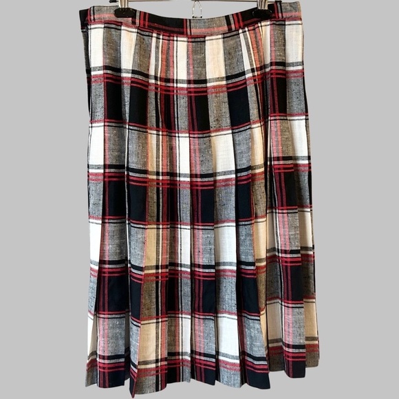 Plaid Midi Skirt in Red and Black - Picture 1 of 15